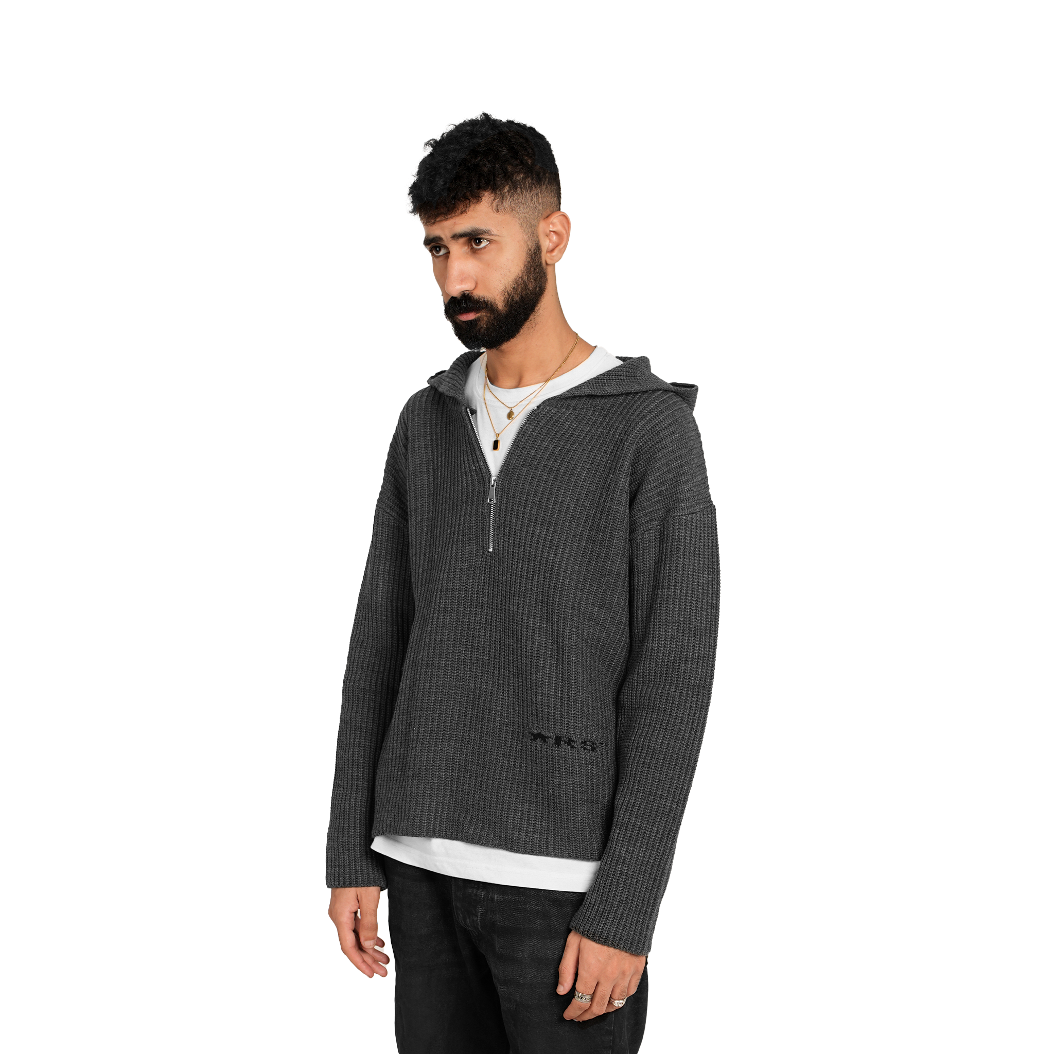 1/4 zip knit hoodie - anthracite