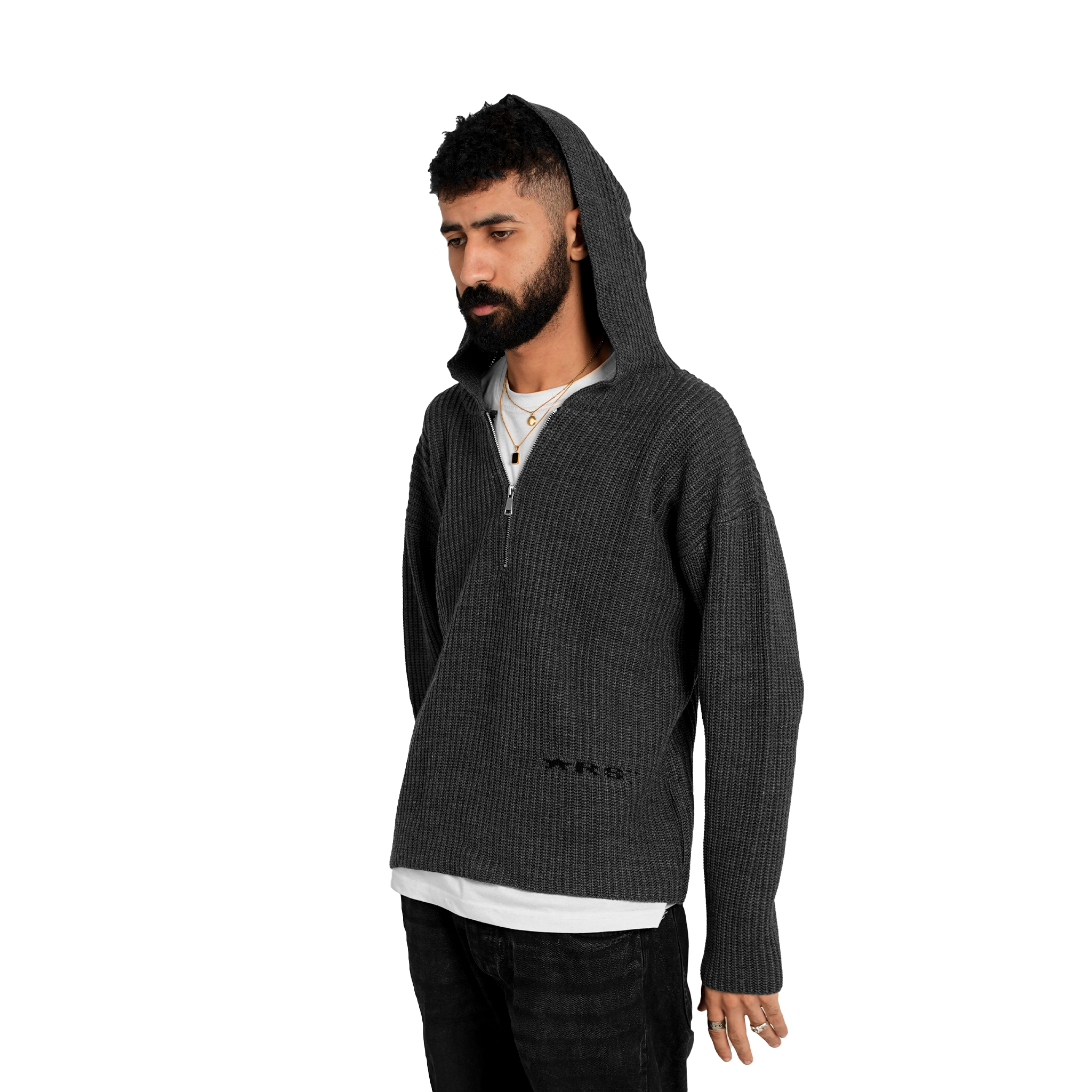 1/4 zip knit hoodie - anthracite