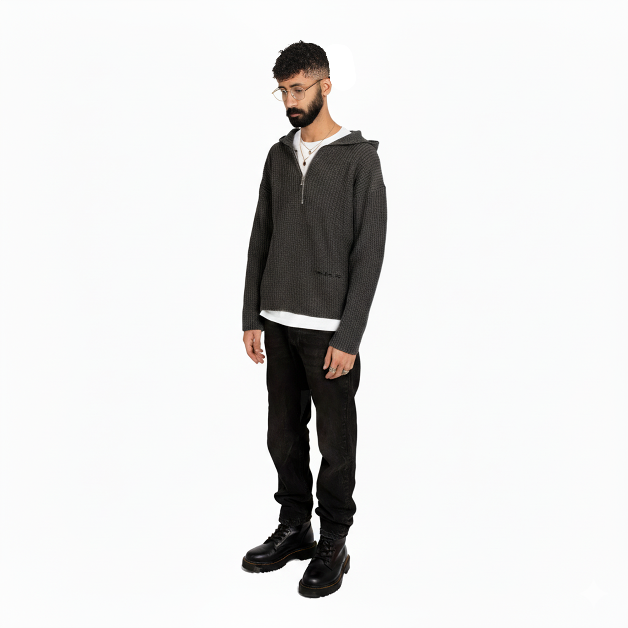 1/4 zip knit hoodie - anthracite