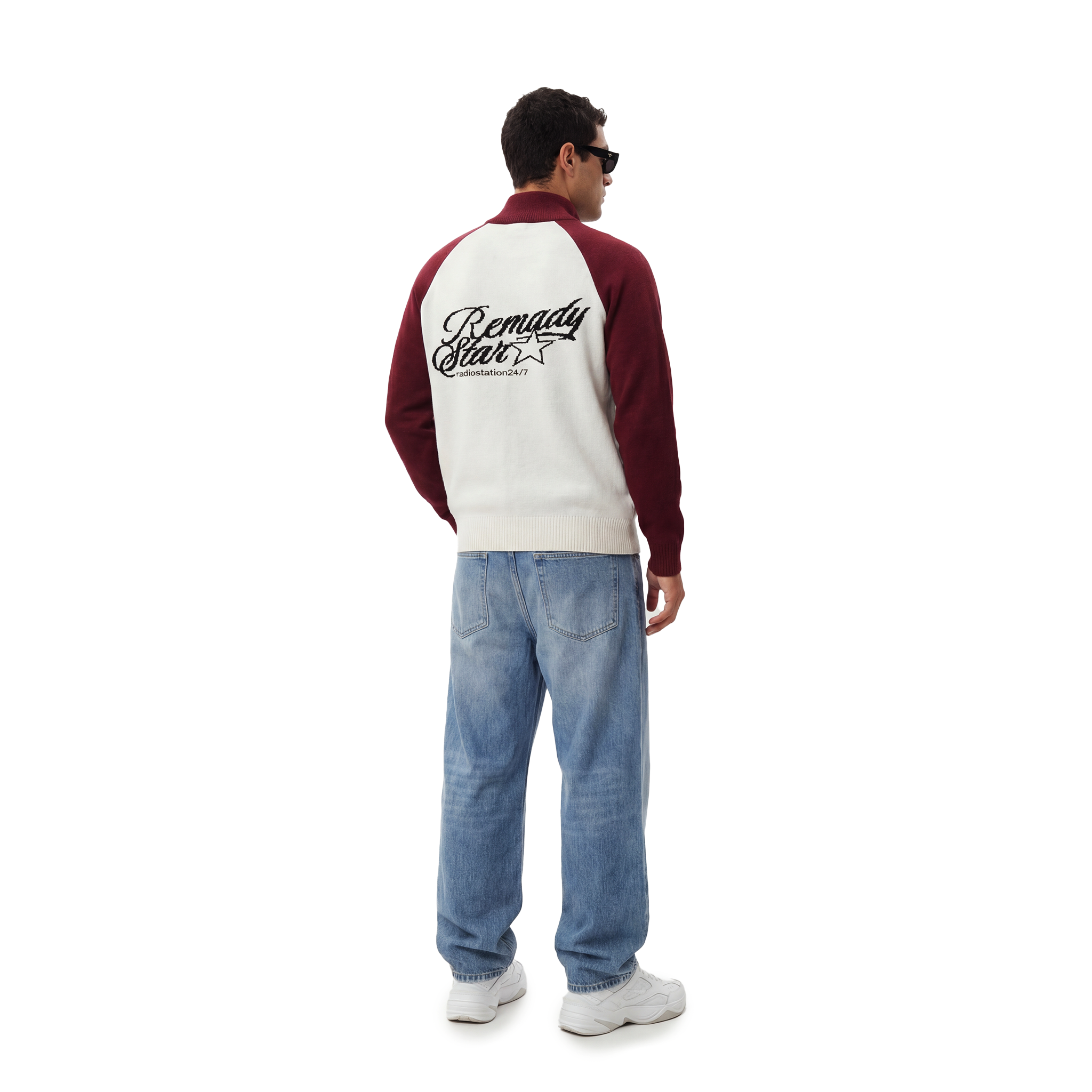 Cyclist Knit Two Way Zipper Jacket - red/white
