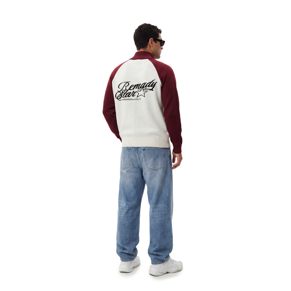 Cyclist Knit Two Way Zipper Jacket - red/white