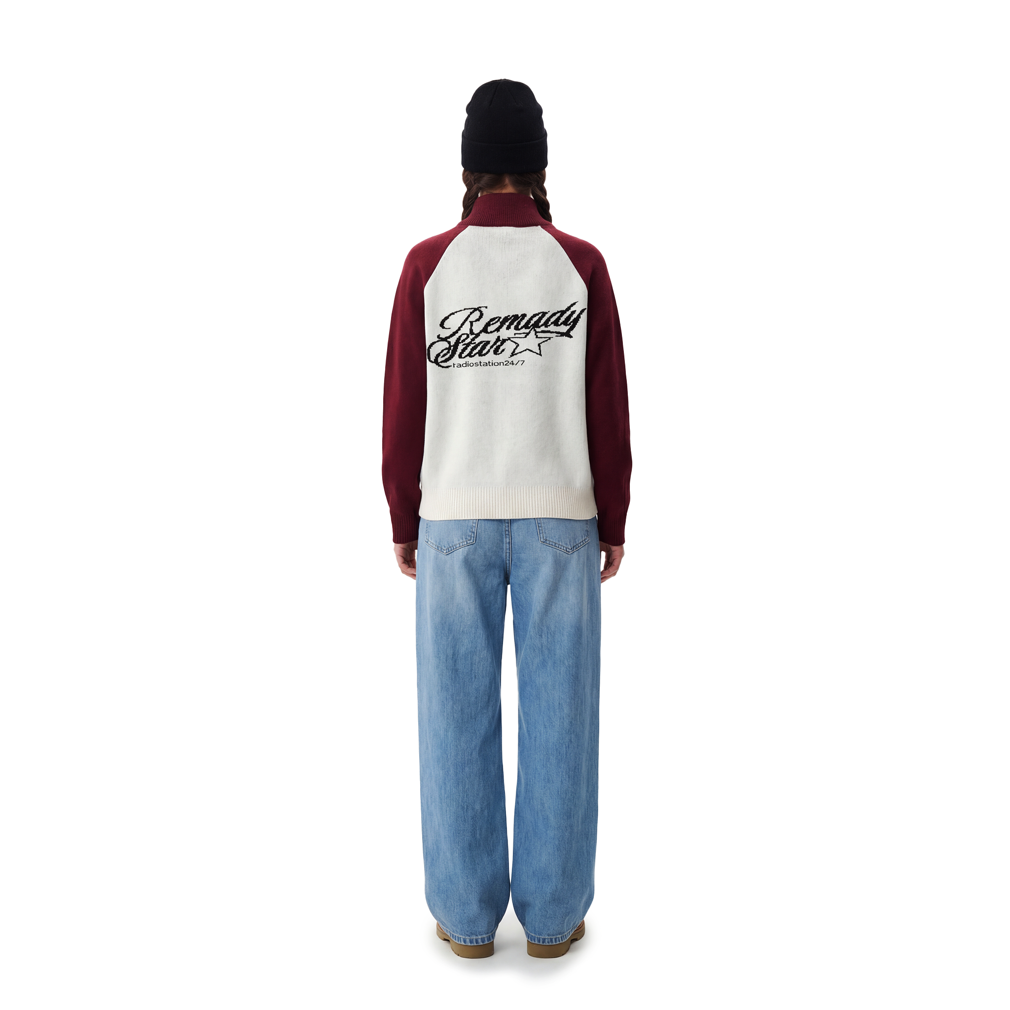 Cyclist Knit Two Way Zipper Jacket - red/white