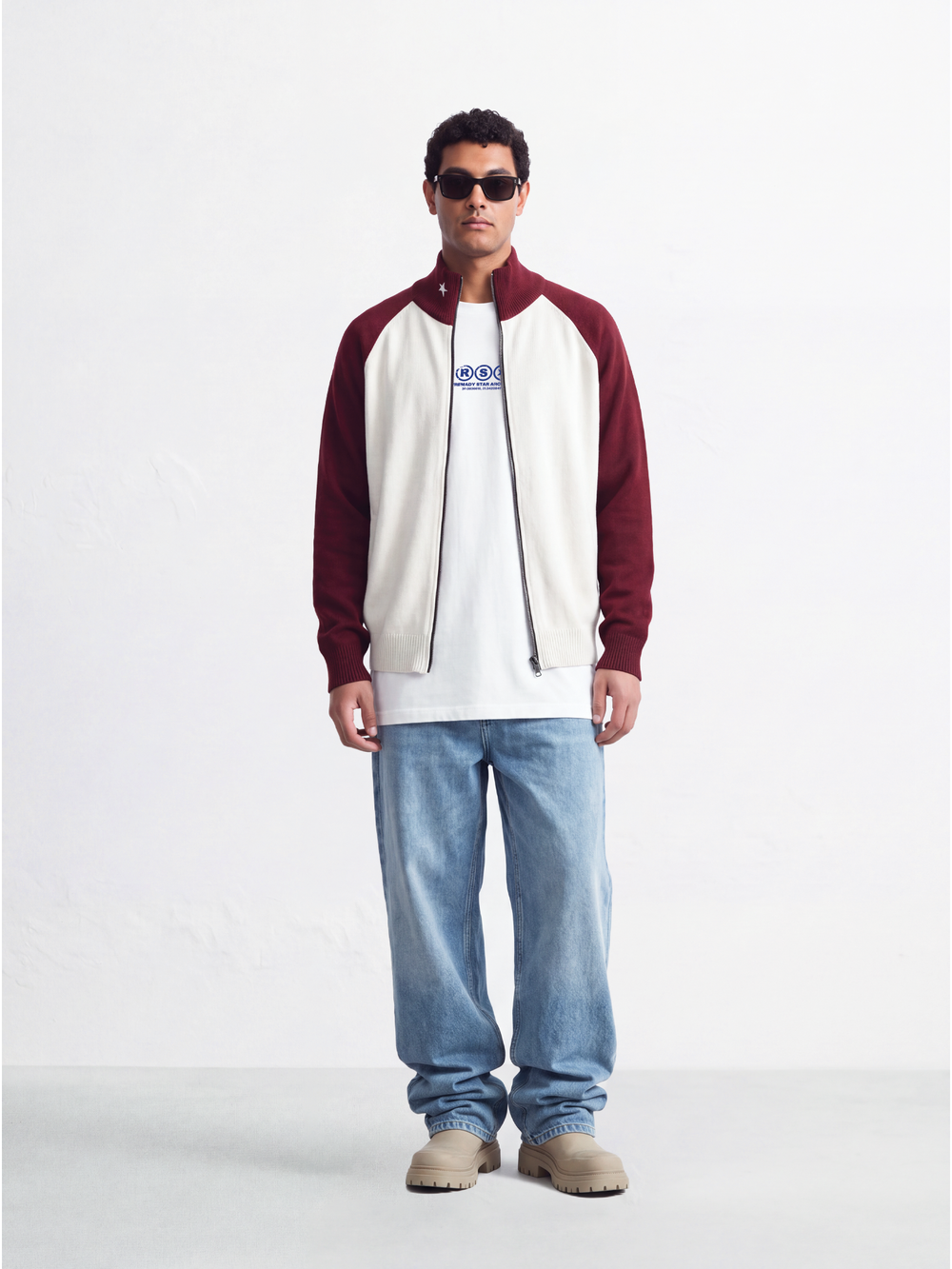 Cyclist Knit Two Way Zipper Jacket - red/white