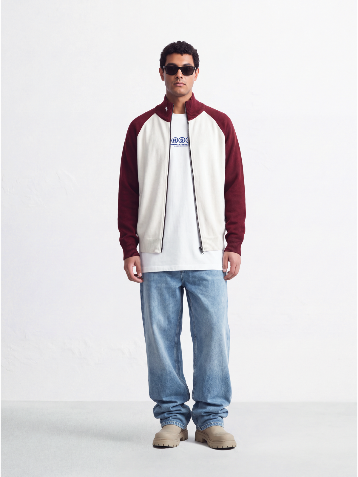 Cyclist Knit Two Way Zipper Jacket - red/white