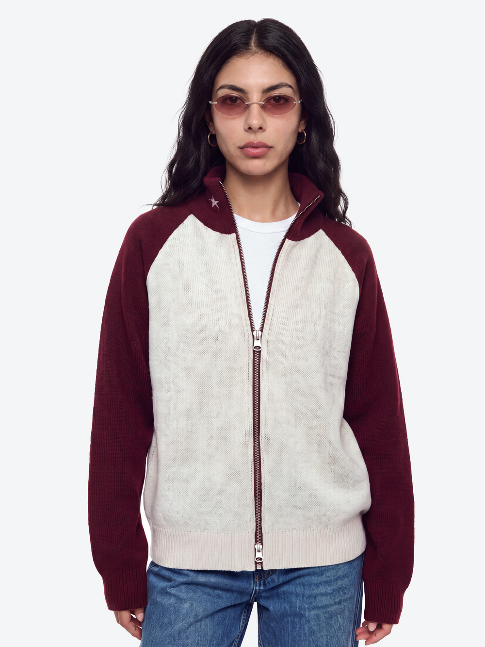 Cyclist Knit Two Way Zipper Jacket - red/white