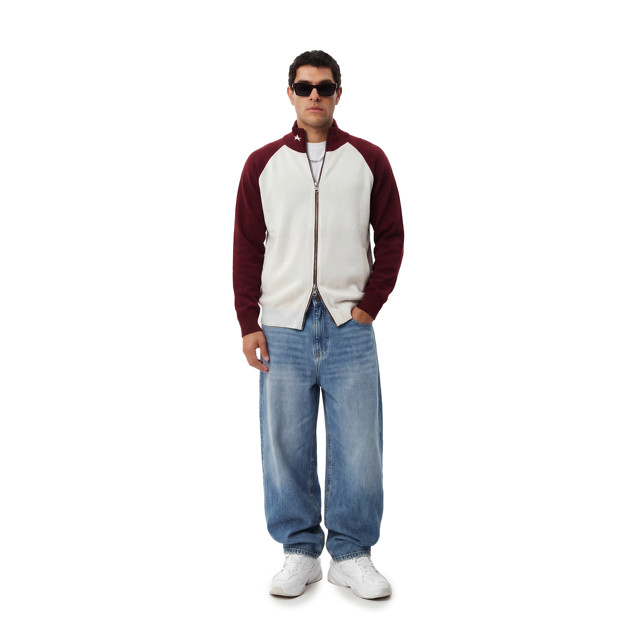 Cyclist Knit Two Way Zipper Jacket - red/white