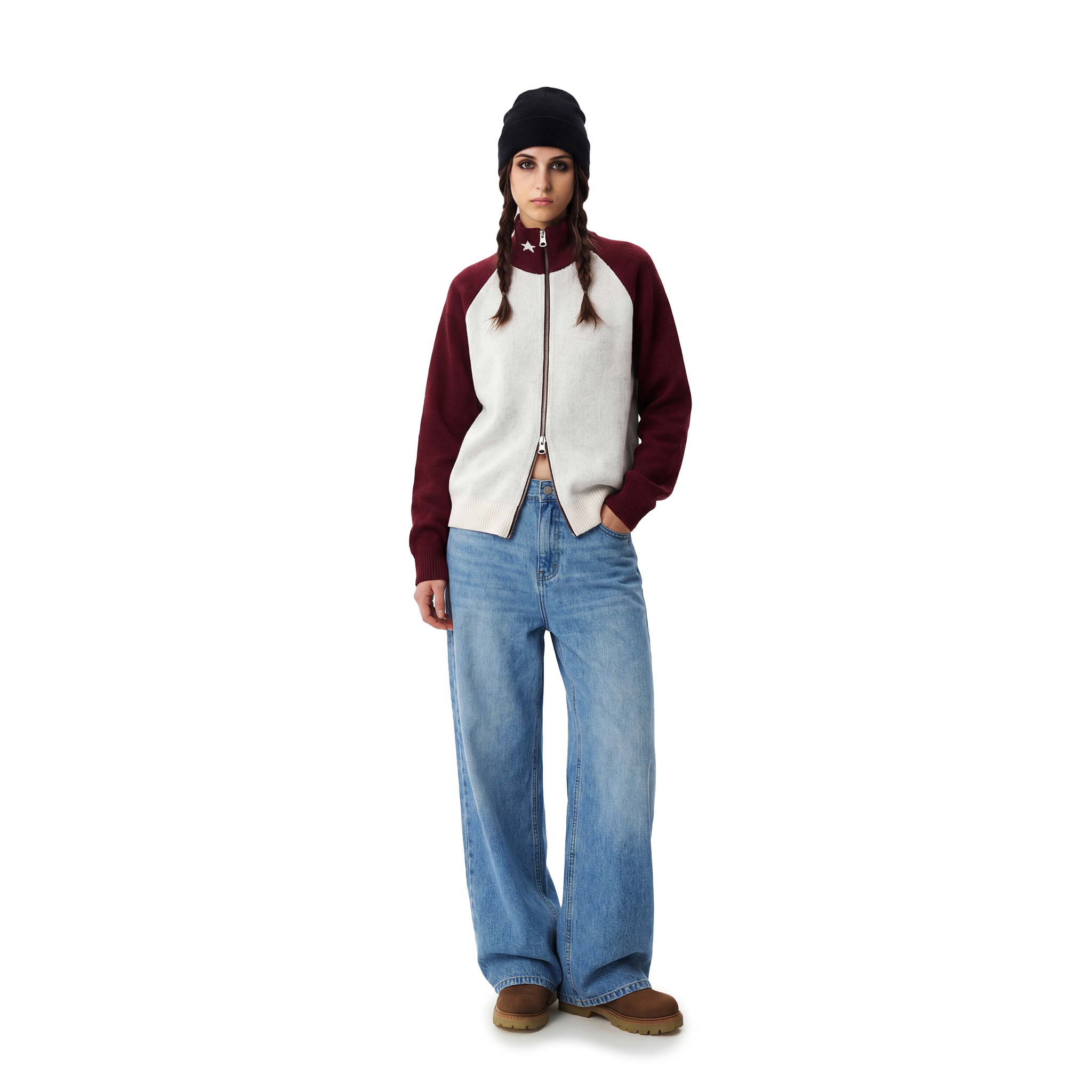 Cyclist Knit Two Way Zipper Jacket - red/white