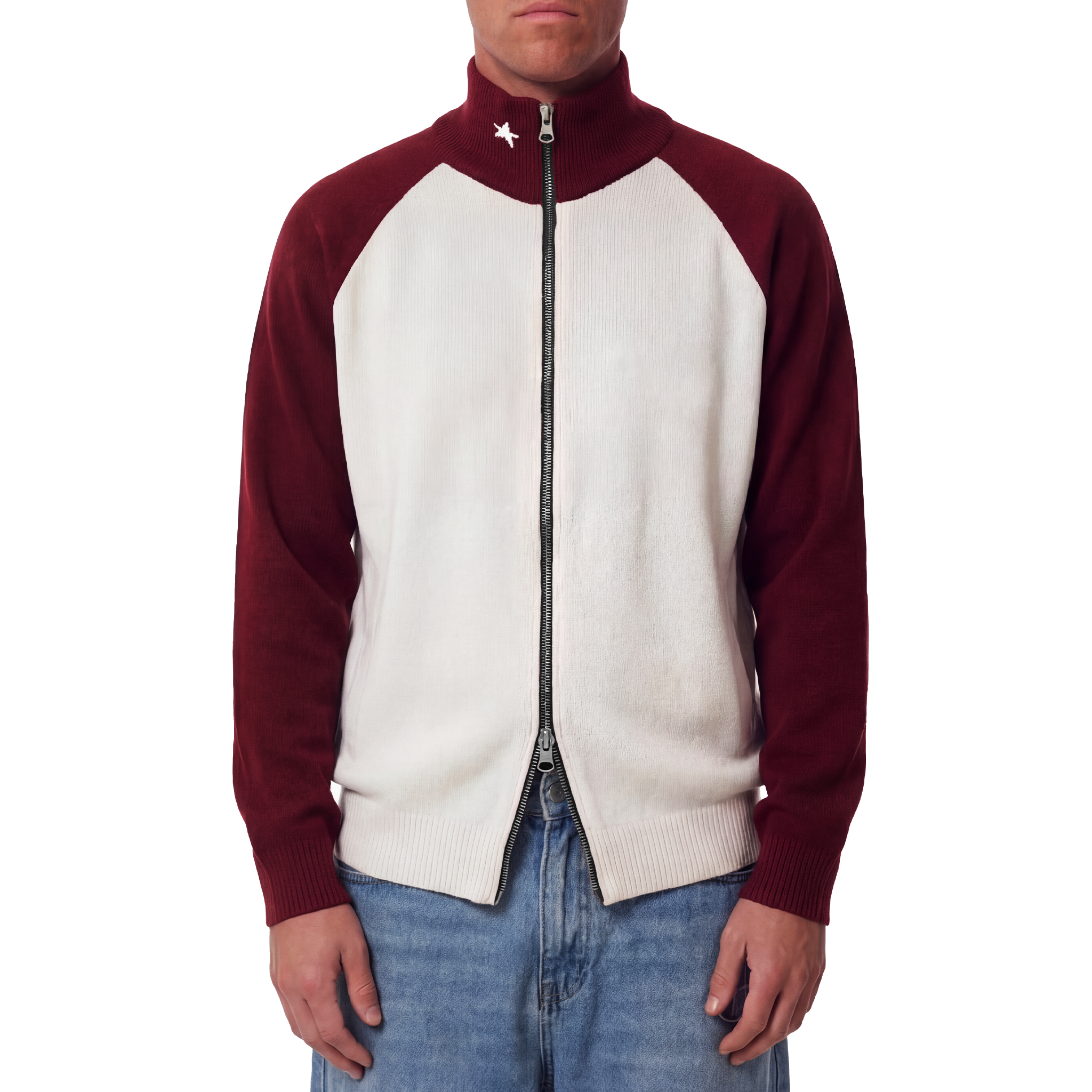 Cyclist Knit Two Way Zipper Jacket - red/white