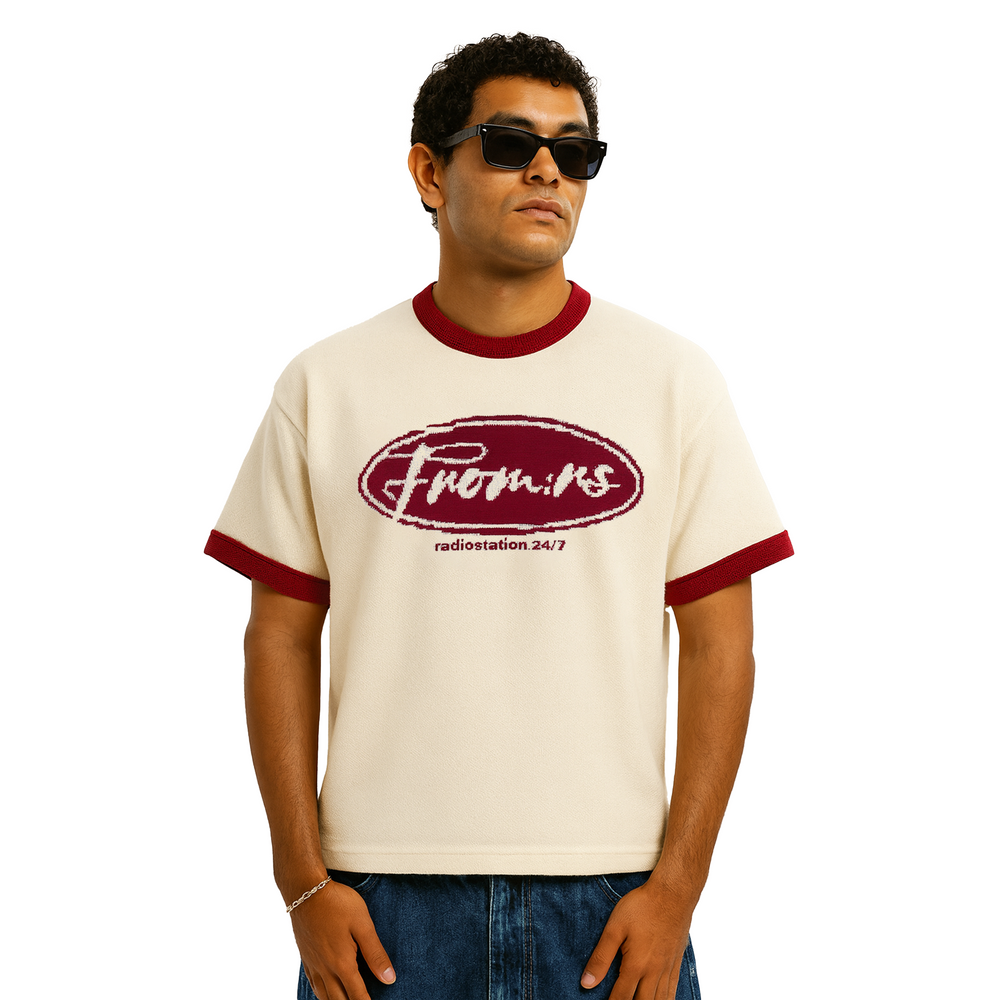 Knitted Ringer Shirt - Ecru/Red
