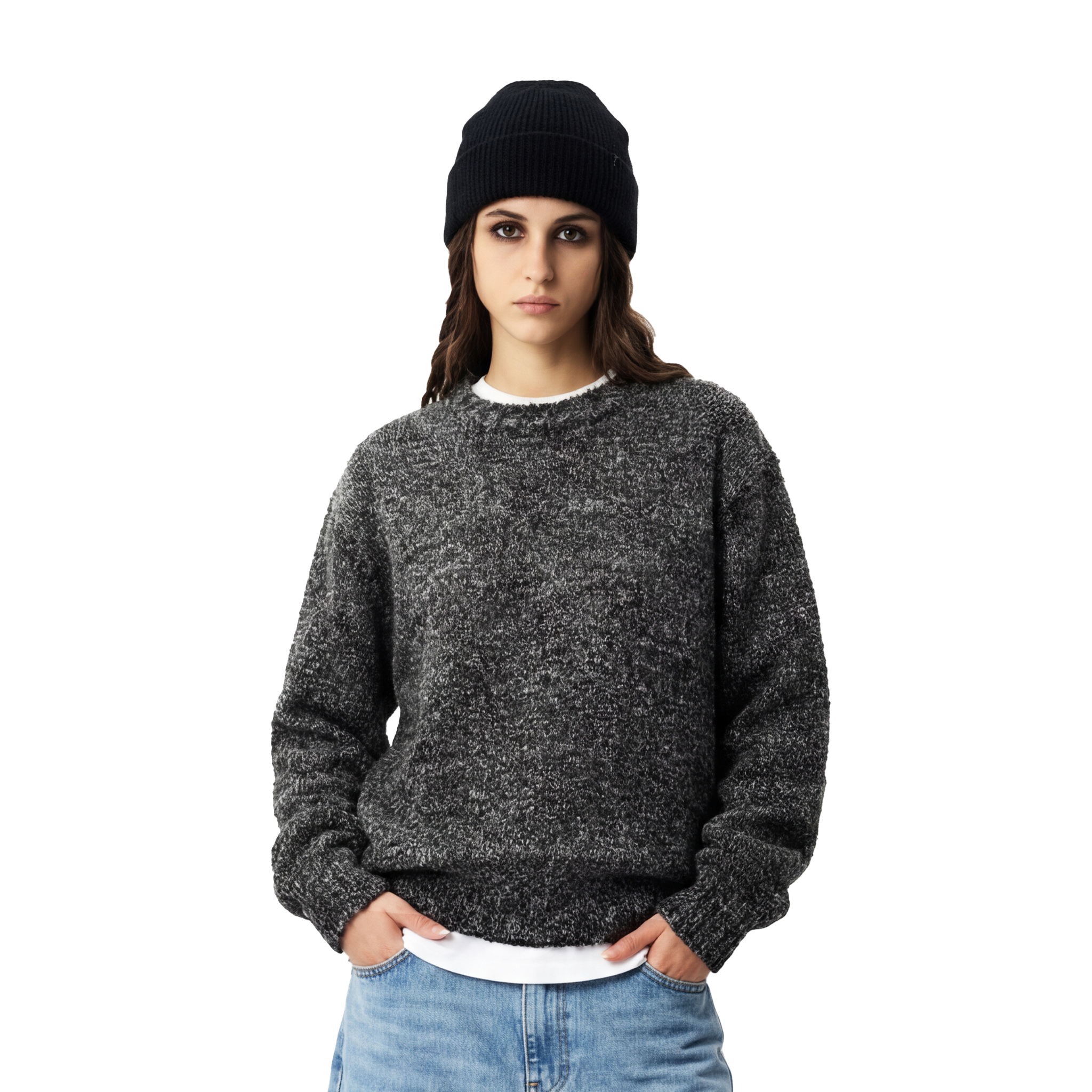 TV Noise Bouclé Knit Sweater - grey