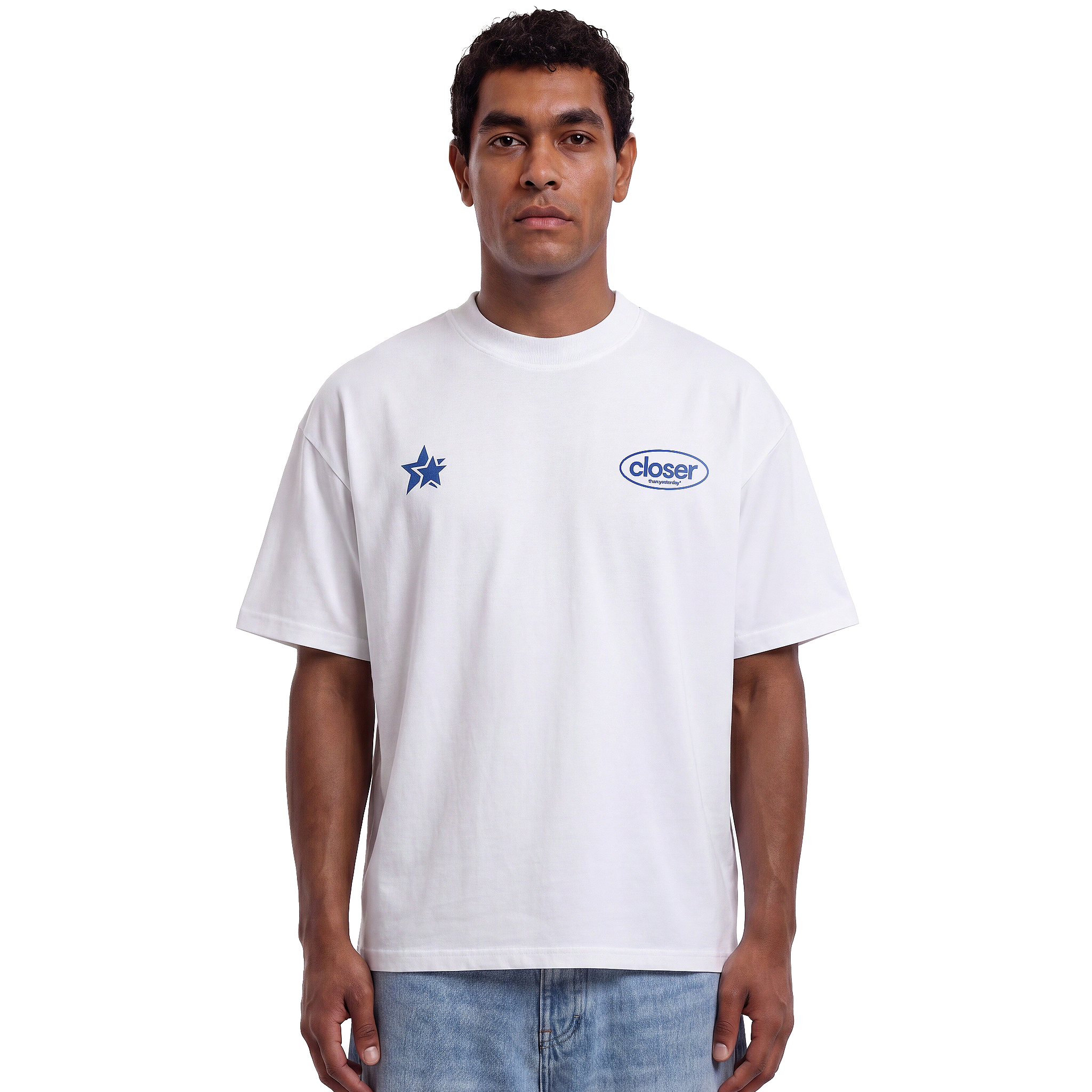 closer boxy tee - white/blue