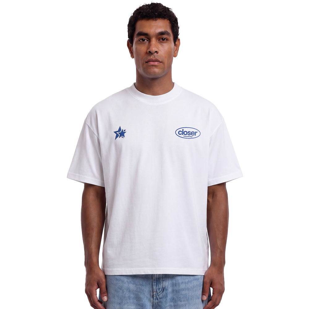 closer boxy tee - white/blue